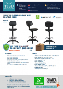 SCULPTURED SEAT AND BACK VINYL DRAFTING CHAIR-DC517V-TJSD-Distribuidores