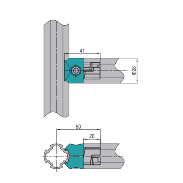 90° Inner Connector D28 Aluminum Alloy - Imagen 3